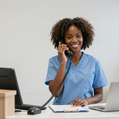 Receptionist calling patient for follow-up