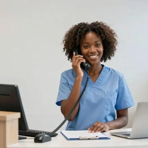 Receptionist calling patient for follow-up